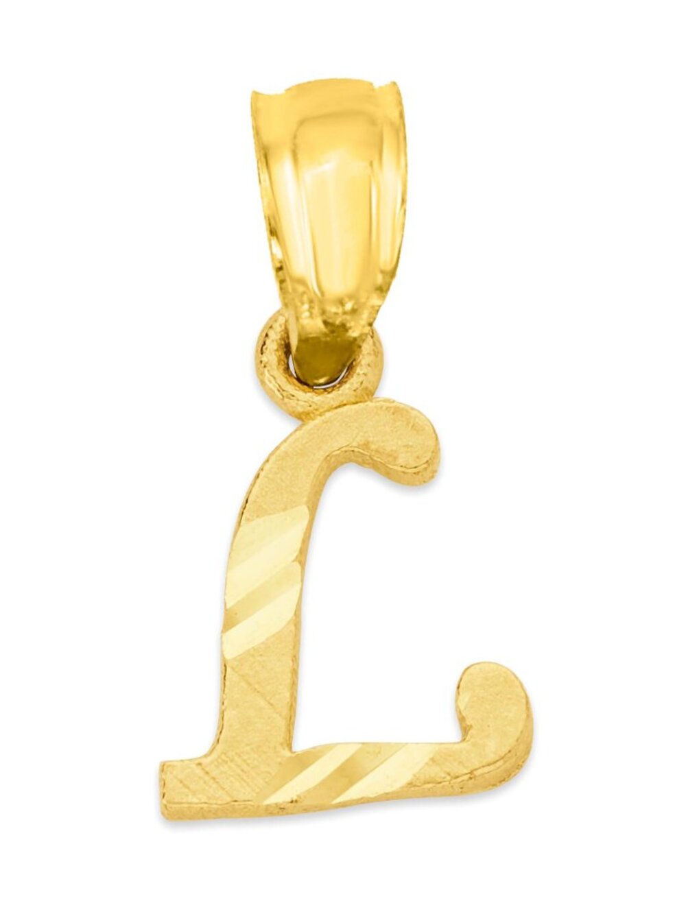 Solid 14k Gold Letter L Pendant - Personalized Diamond Cut Initial Jewelry